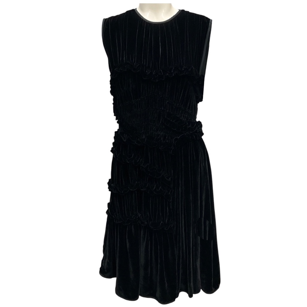 CECILIE BAHNSEN BLACK RUCHED VELVET COCKTAIL DRESS